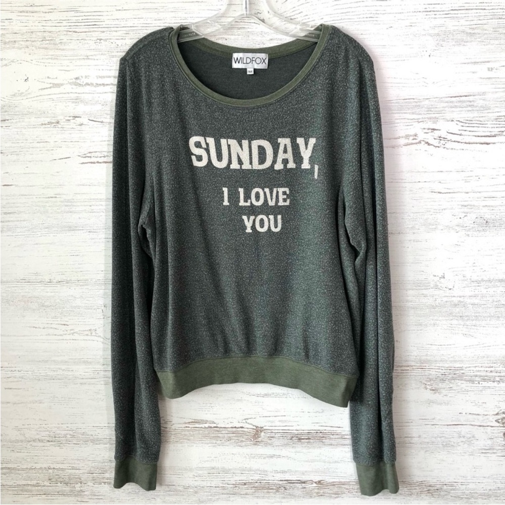 A3 - 186 WILDFOX Sunday, | Love You Olive Green Sweatshirt M